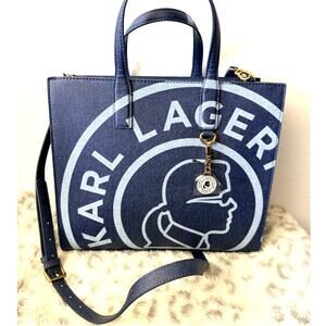 Karl Lagerfeld Paris Denim Print Logo Tote Satchel Crossbody NWT